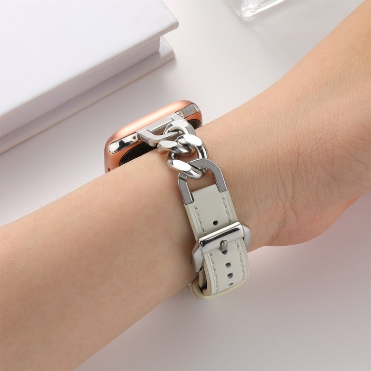 Chain Genuine Leather Watch Band For Apple Watch Series 8&7 41mm / SE 2&6&SE&5&4 40mm / 3&2&1 38mm, Size:S(Beige) - Smart Wear by PMC TechLife | Online Shopping South Africa | PMC TechLife