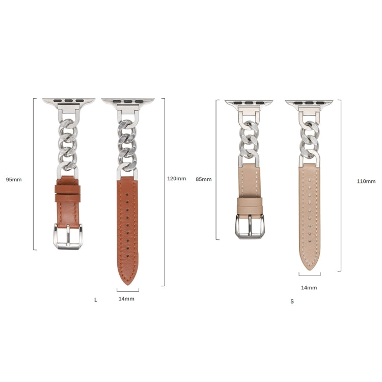 Chain Genuine Leather Watch Band For Apple Watch Series 8&7 41mm / SE 2&6&SE&5&4 40mm / 3&2&1 38mm, Size:L(Bean Paste) - Smart Wear by PMC Jewellery | Online Shopping South Africa | PMC Jewellery