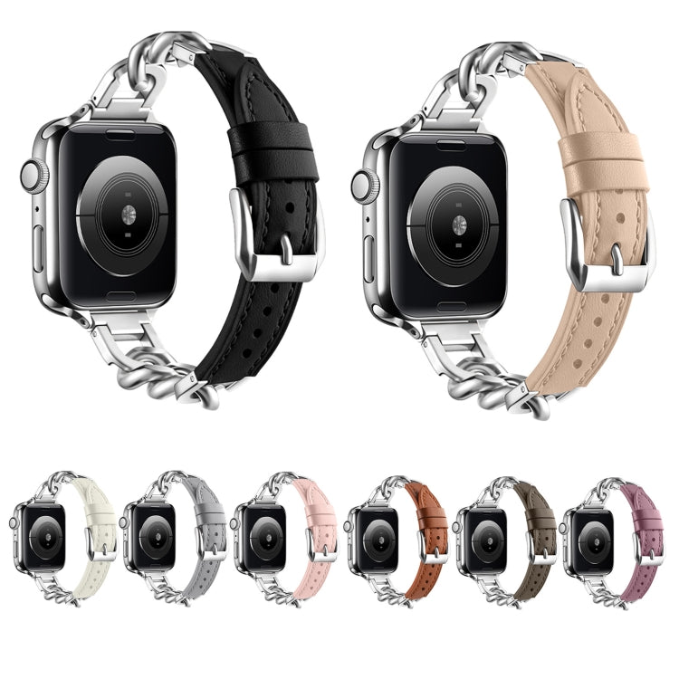 Chain Genuine Leather Watch Band For Apple Watch Series 8&7 41mm / SE 2&6&SE&5&4 40mm / 3&2&1 38mm, Size:S(Dark Brown) - Smart Wear by PMC TechLife | Online Shopping South Africa | PMC TechLife