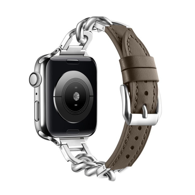 Chain Genuine Leather Watch Band For Apple Watch Series 8&7 41mm / SE 2&6&SE&5&4 40mm / 3&2&1 38mm, Size:L(Dark Brown) - Smart Wear by PMC TechLife | Online Shopping South Africa | PMC TechLife