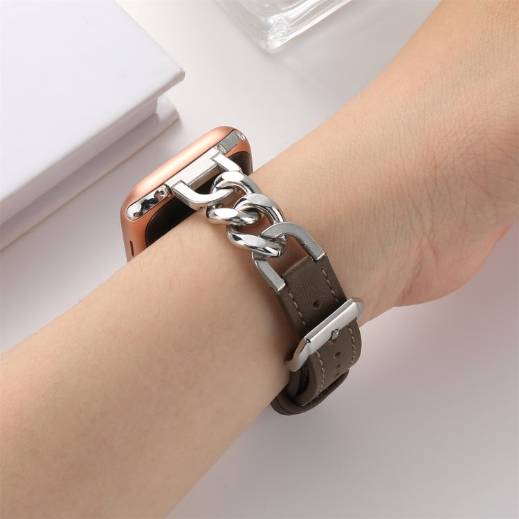 Chain Genuine Leather Watch Band For Apple Watch Series 8&7 41mm / SE 2&6&SE&5&4 40mm / 3&2&1 38mm, Size:L(Dark Brown) - Smart Wear by PMC TechLife | Online Shopping South Africa | PMC TechLife