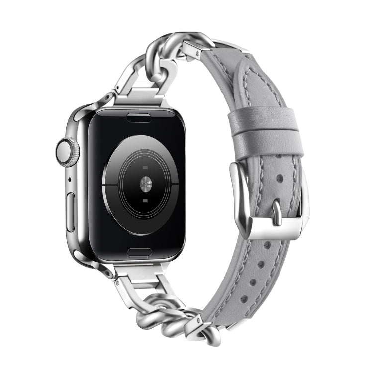 Chain Genuine Leather Watch Band For Apple Watch Series 8&7 41mm / SE 2&6&SE&5&4 40mm / 3&2&1 38mm, Size:L(Grey) - Smart Wear by PMC TechLife | Online Shopping South Africa | PMC TechLife