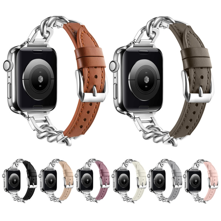 Chain Genuine Leather Watch Band For Apple Watch Ultra 49mm / Series 8&7 45mm / SE 2&6&SE&5&4 44mm / 3&2&1 42mm, Size:L(Black) - Smart Wear by PMC TechLife | Online Shopping South Africa | PMC TechLife