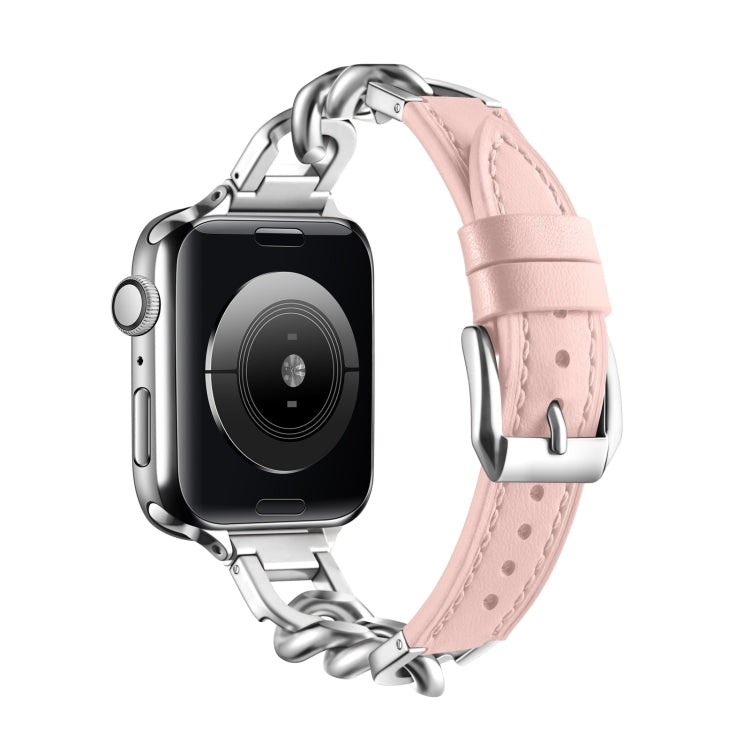 Chain Genuine Leather Watch Band For Apple Watch Ultra 49mm / Series 8&7 45mm / SE 2&6&SE&5&4 44mm / 3&2&1 42mm, Size:L(Pink) - Smart Wear by PMC TechLife | Online Shopping South Africa | PMC TechLife