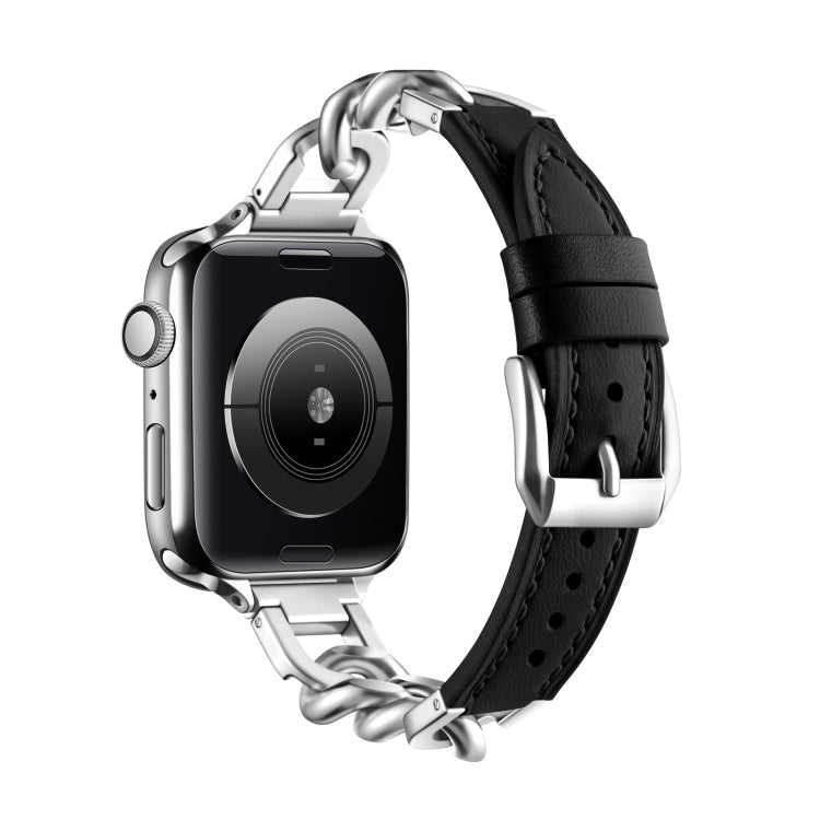 Chain Genuine Leather Watch Band For Apple Watch Ultra 49mm / Series 8&7 45mm / SE 2&6&SE&5&4 44mm / 3&2&1 42mm, Size:L(Black) - Smart Wear by PMC TechLife | Online Shopping South Africa | PMC TechLife