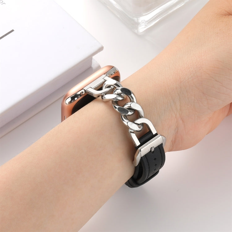 Chain Genuine Leather Watch Band For Apple Watch Ultra 49mm / Series 8&7 45mm / SE 2&6&SE&5&4 44mm / 3&2&1 42mm, Size:L(Black) - Smart Wear by PMC TechLife | Online Shopping South Africa | PMC TechLife
