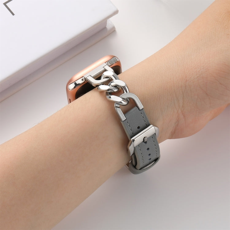 Chain Genuine Leather Watch Band For Apple Watch Ultra 49mm / Series 8&7 45mm / SE 2&6&SE&5&4 44mm / 3&2&1 42mm, Size:L(Grey) - Smart Wear by PMC TechLife | Online Shopping South Africa | PMC TechLife