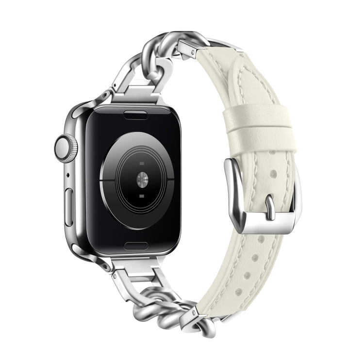 Chain Genuine Leather Watch Band For Apple Watch Ultra 49mm / Series 8&7 45mm / SE 2&6&SE&5&4 44mm / 3&2&1 42mm, Size:L(Beige) - Smart Wear by PMC TechLife | Online Shopping South Africa | PMC TechLife