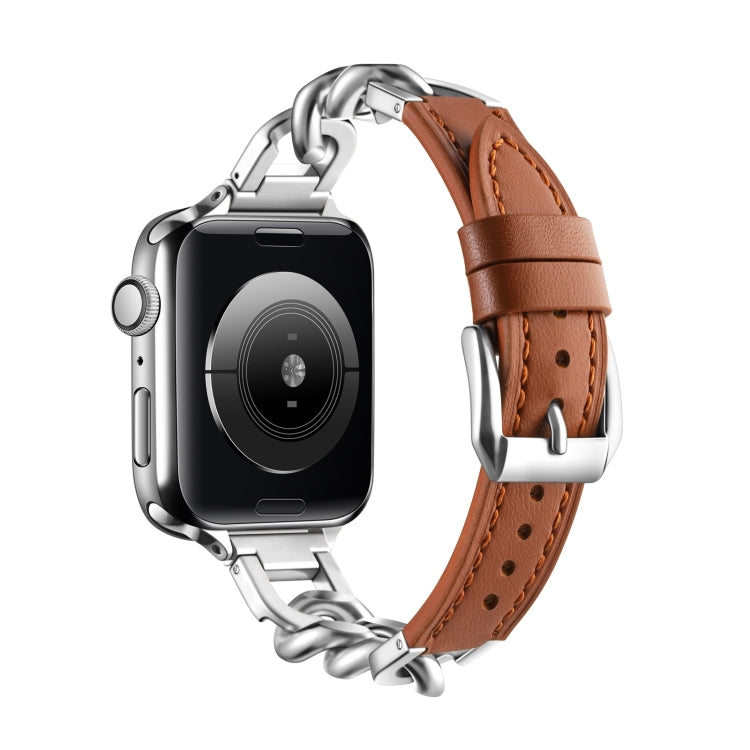 Chain Genuine Leather Watch Band For Apple Watch Ultra 49mm / Series 8&7 45mm / SE 2&6&SE&5&4 44mm / 3&2&1 42mm, Size:L(Brown) - Smart Wear by PMC TechLife | Online Shopping South Africa | PMC TechLife