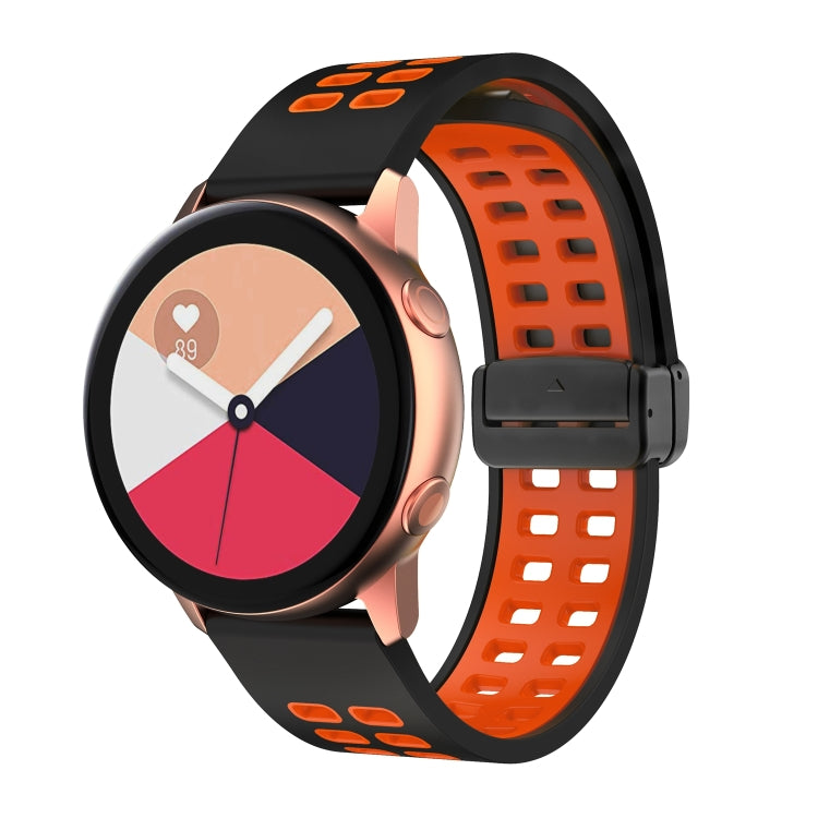 20mm Double-row Hole Folding Black Buckle Two-color Silicone Watch Band(Black Orange) - Smart Wear by PMC TechLife | Online Shopping South Africa | PMC TechLife