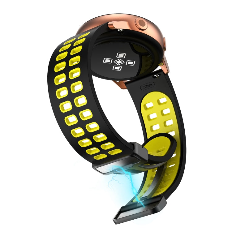 20mm Double-row Hole Folding Black Buckle Two-color Silicone Watch Band(Black Yellow) - Smart Wear by PMC TechLife | Online Shopping South Africa | PMC TechLife
