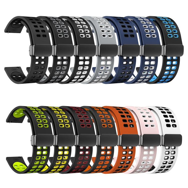 22mm Double-row Hole Folding Black Buckle Two-color Silicone Watch Band(Black Red) - Smart Wear by PMC TechLife | Online Shopping South Africa | PMC TechLife