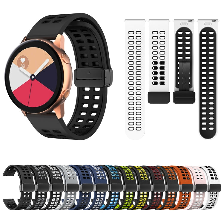 22mm Double-row Hole Folding Black Buckle Two-color Silicone Watch Band(Black Green) - Smart Wear by PMC TechLife | Online Shopping South Africa | PMC TechLife