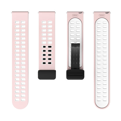 22mm Double-row Hole Folding Black Buckle Two-color Silicone Watch Band(Pink White) - Smart Wear by PMC Jewellery | Online Shopping South Africa | PMC Jewellery