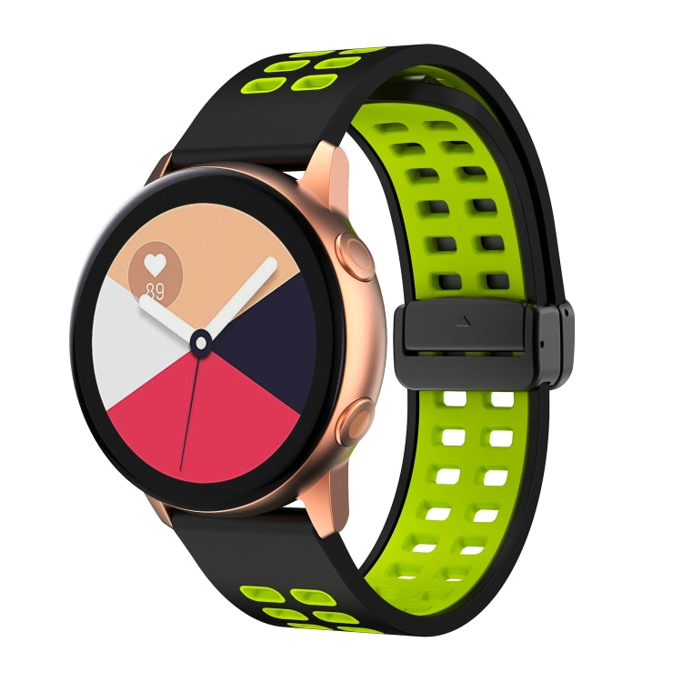 22mm Double-row Hole Folding Black Buckle Two-color Silicone Watch Band(Black Green) - Smart Wear by PMC TechLife | Online Shopping South Africa | PMC TechLife