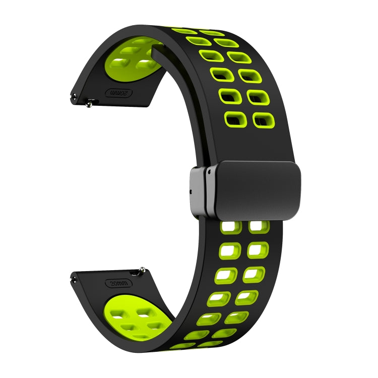 22mm Double-row Hole Folding Black Buckle Two-color Silicone Watch Band(Black Green) - Smart Wear by PMC TechLife | Online Shopping South Africa | PMC TechLife