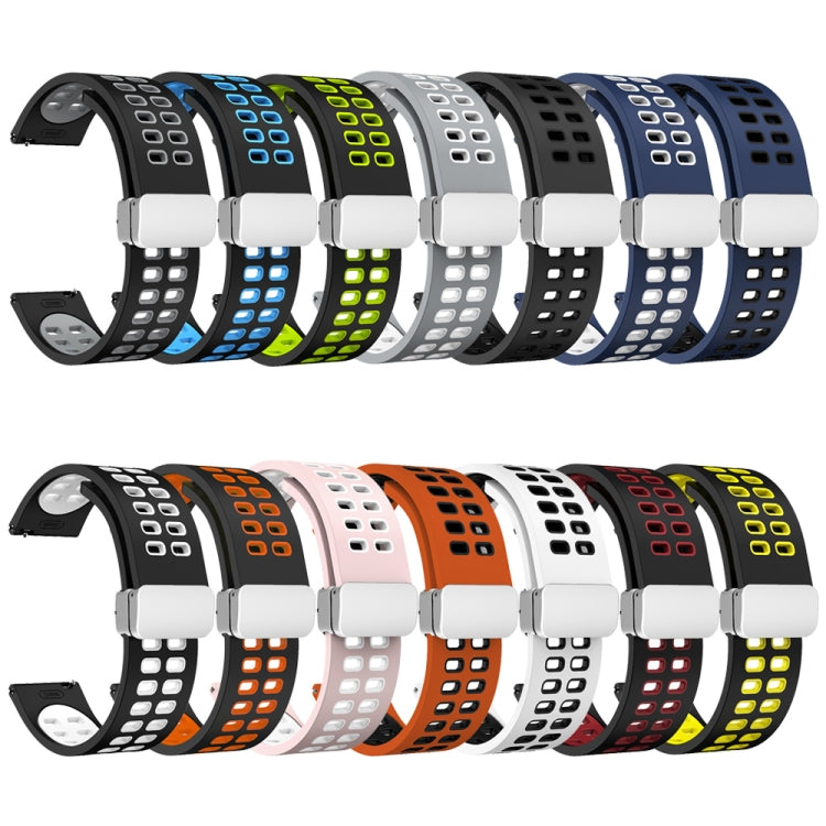 22mm Double-row Hole Folding Silver Buckle Two-color Silicone Watch Band(Black Red) - Smart Wear by PMC TechLife | Online Shopping South Africa | PMC TechLife