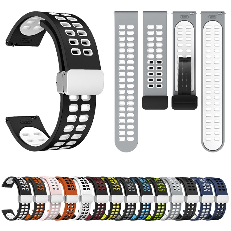 20mm Double-row Hole Folding Silver Buckle Two-color Silicone Watch Band(Grey White) - Smart Wear by PMC TechLife | Online Shopping South Africa | PMC TechLife