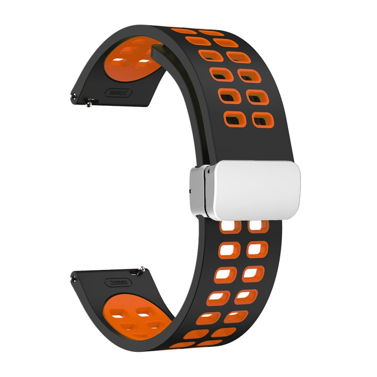 22mm Double-row Hole Folding Silver Buckle Two-color Silicone Watch Band(Black Orange) - Smart Wear by PMC Jewellery | Online Shopping South Africa | PMC Jewellery