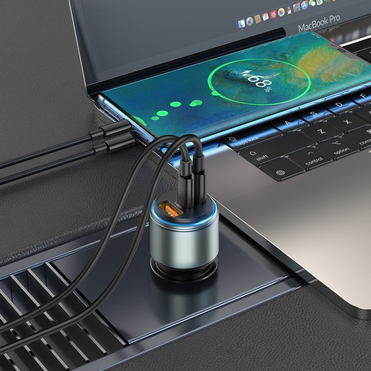 hoco NZ9 Galloper 95W Dual USB-C / Type-C + USB 3-port Car Charger with Type-C to Type-C Cable(Black) - Car Charger by hoco | Online Shopping South Africa | PMC Jewellery