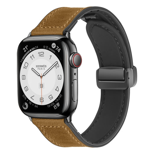 Magnetic Folding Silicone Leather Watch Band For Apple Watch Series 8&7 41mm / SE 2&6&SE&5&4 40mm / 3&2&1 38mm (Light Brown) - Watch Bands by PMC Jewellery | Online Shopping South Africa | PMC Jewellery