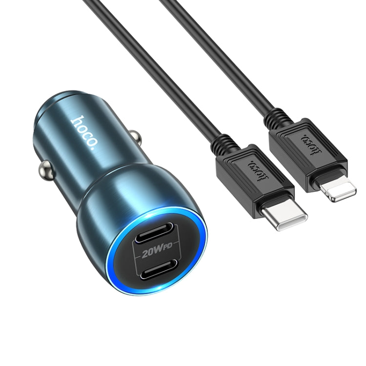 hoco Z48 Tough 40W Dual USB-C / Type-C Port Car Charger with Type-C to 8 Pin Cable(Sapphire Blue) - Car Charger by hoco | Online Shopping South Africa | PMC Jewellery