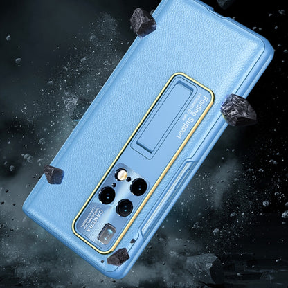 For Huawei Mate X2 GKK Integrated Magnetic Plain Leather Hinge Folding Phone Case(Blue) - Huawei Cases by GKK | Online Shopping South Africa | PMC Jewellery
