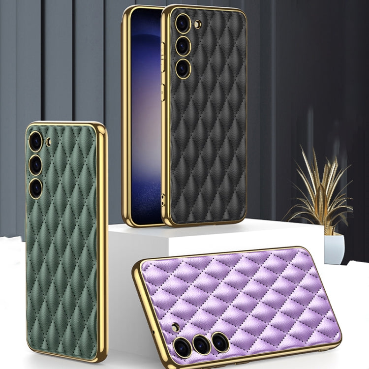 For Samsung Galaxy S23 5G GKK Rhombus Pattern Electroplating Plain PU Phone Case(Black) - Galaxy S23 5G Cases by GKK | Online Shopping South Africa | PMC Jewellery