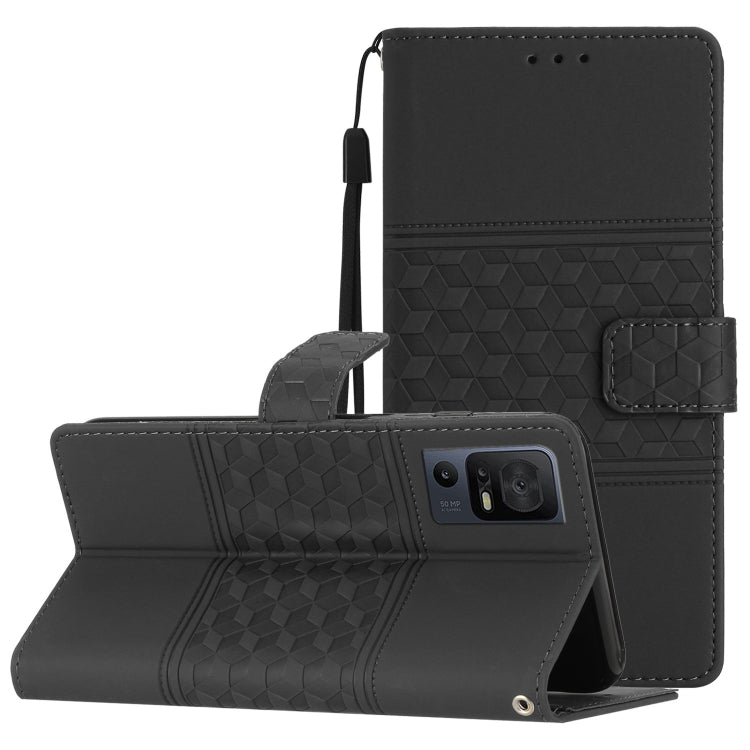 For TCL 40 SE Diamond Embossed Skin Feel Leather Phone Case with Lanyard(Black) - More Brand by PMC Jewellery | Online Shopping South Africa | PMC Jewellery