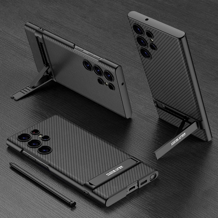 For Samsung Galaxy S23 Ultra 5G GKK Triumph Ultra-Thin Plain Leather Phone Case with Holder(Carbon Fiber) - free shipping - PMC TechLife - Order now!