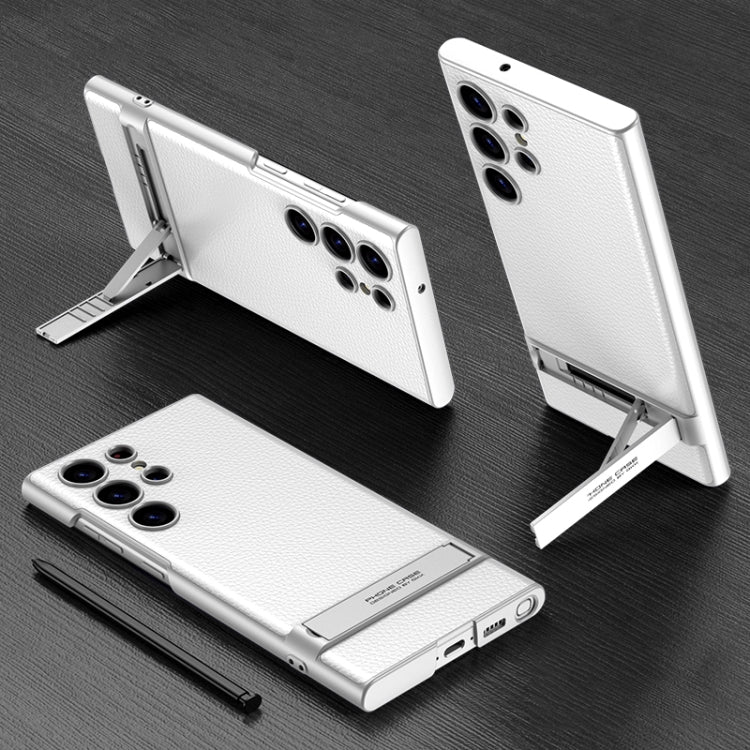 For Samsung Galaxy S23 Ultra 5G GKK Triumph Ultra-Thin Plain Leather Phone Case with Holder(Silver) - free shipping - PMC TechLife - Order now!