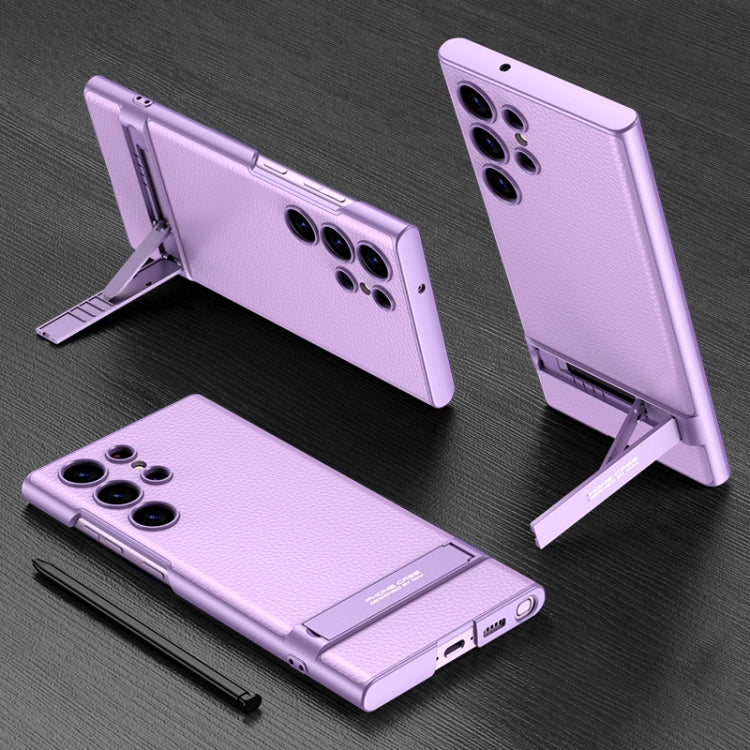 For Samsung Galaxy S23 Ultra 5G GKK Triumph Ultra-Thin Plain Leather Phone Case with Holder(Purple) - free shipping - PMC TechLife - Order now!