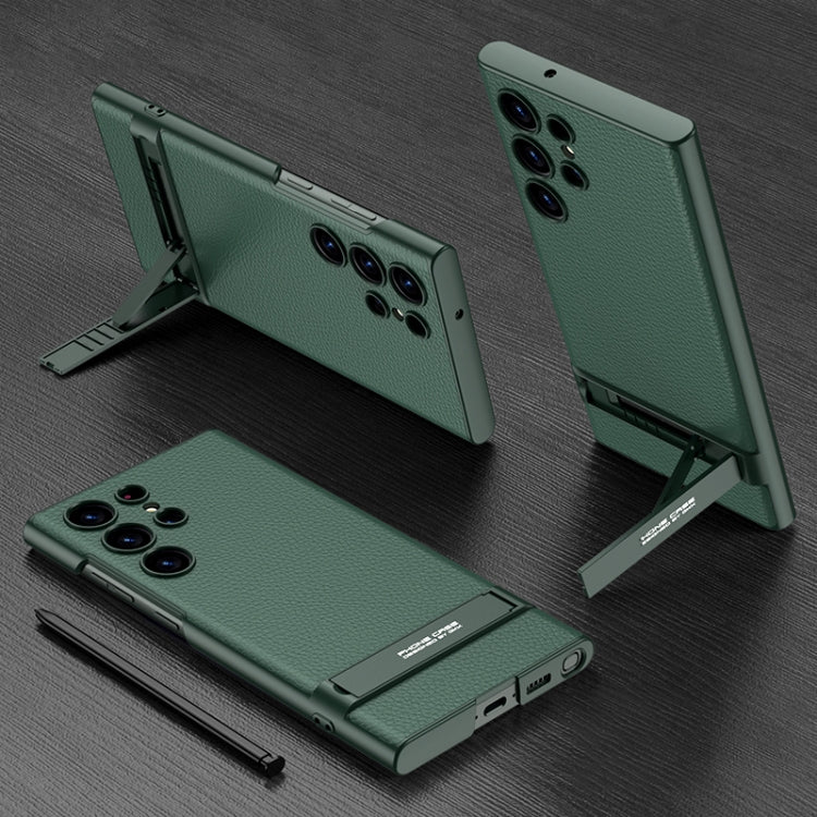For Samsung Galaxy S23 Ultra 5G GKK Triumph Ultra-Thin Plain Leather Phone Case with Holder(Green) - free shipping - PMC TechLife - Order now!