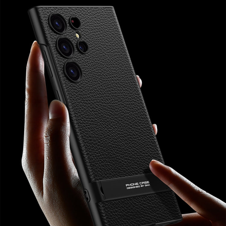 For Samsung Galaxy S23 Ultra 5G GKK Triumph Ultra-Thin Plain Leather Phone Case with Holder(Carbon Fiber) - free shipping - PMC TechLife - Order now!