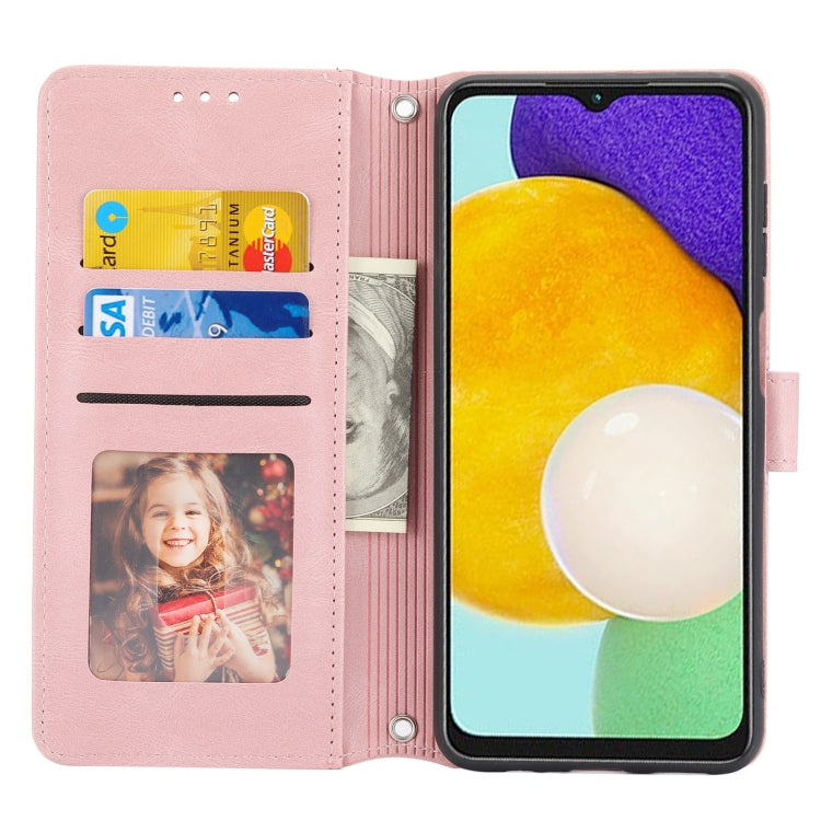 For Samsung Galaxy A14 5G Embossed Stripes Skin Feel Leather Phone Case(Pink) - free shipping - PMC TechLife - Order now!