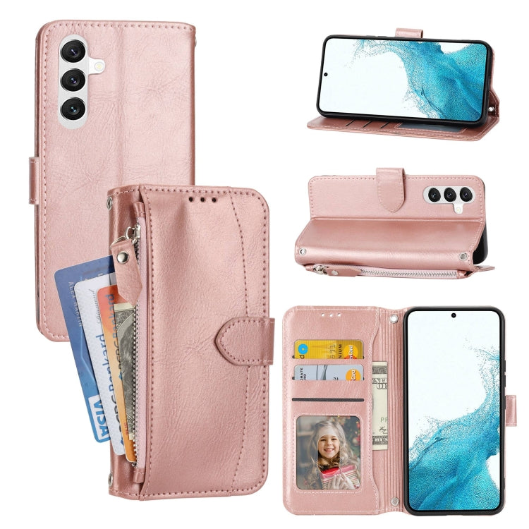 For Samsung Galaxy A14 5G Oil Skin Zipper Wallet Leather Phone Case(Rose Gold) - free shipping - PMC TechLife - Order now!