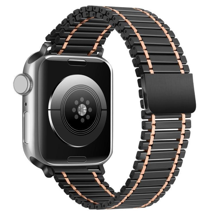Chain Magnetic Stainless Steel Watch Band For Apple Watch Series 8&7 41mm / SE 2&6&SE&5&4 40mm / 3&2&1 38mm(Black+Rose Gold) - Smart Wear by PMC TechLife | Online Shopping South Africa | PMC TechLife