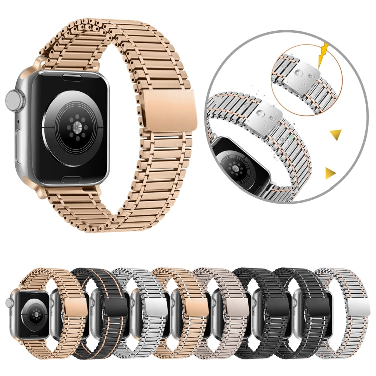 Chain Magnetic Stainless Steel Watch Band For Apple Watch Series 8&7 41mm / SE 2&6&SE&5&4 40mm / 3&2&1 38mm(Black+Rose Gold) - Smart Wear by PMC TechLife | Online Shopping South Africa | PMC TechLife