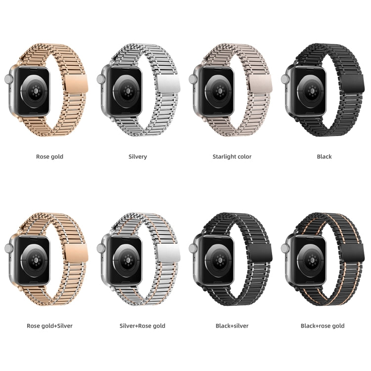 Chain Magnetic Stainless Steel Watch Band For Apple Watch Series 8&7 41mm / SE 2&6&SE&5&4 40mm / 3&2&1 38mm(Black+Rose Gold) - Smart Wear by PMC TechLife | Online Shopping South Africa | PMC TechLife