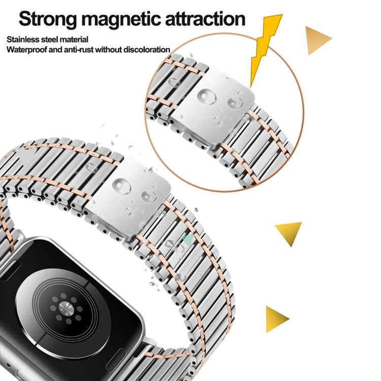 Chain Magnetic Stainless Steel Watch Band For Apple Watch Series 8&7 41mm / SE 2&6&SE&5&4 40mm / 3&2&1 38mm(Silver+Rose Gold) - Smart Wear by PMC TechLife | Online Shopping South Africa | PMC TechLife