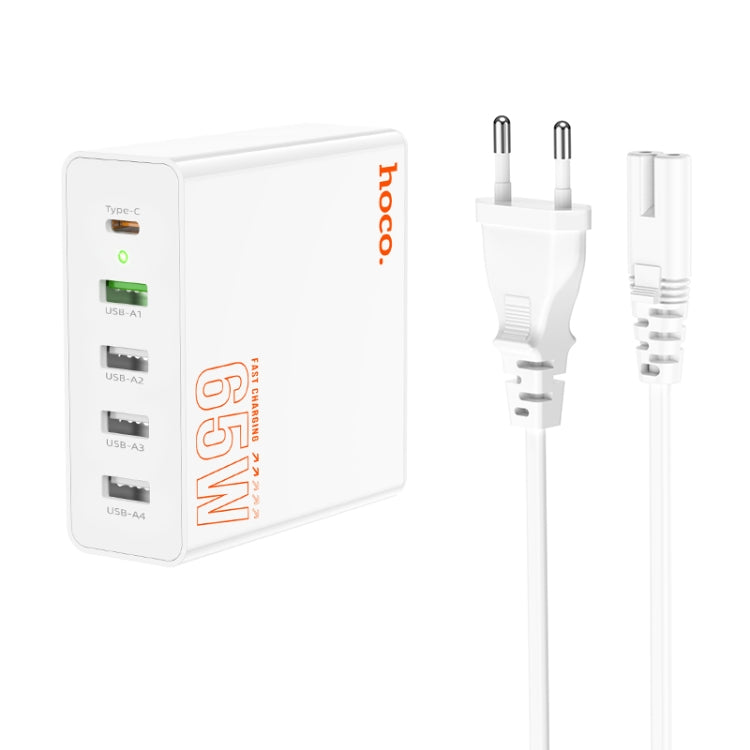 hoco C114A Vision PD 65W USB-C / Type-C + 4 USB Five Ports Fast Charger, Plug Type:EU Plug(White) - USB Charger by hoco | Online Shopping South Africa | PMC Jewellery