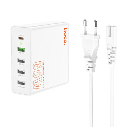 hoco C114A Vision PD 65W USB-C / Type-C + 4 USB Five Ports Fast Charger, Plug Type:EU Plug(White) - USB Charger by hoco | Online Shopping South Africa | PMC Jewellery