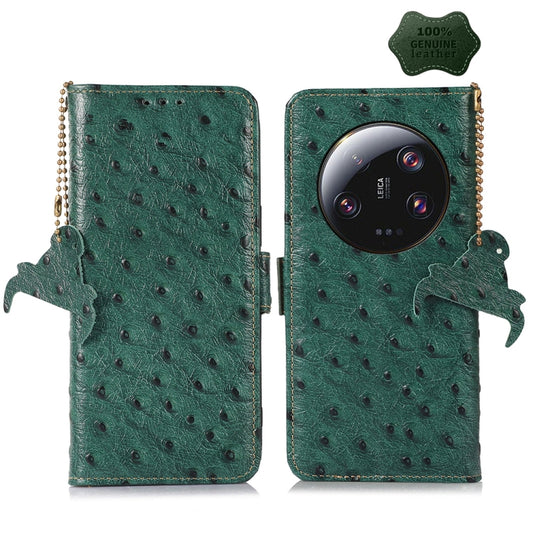 For Xiaomi 13 Ultra Ostrich Pattern Genuine Leather RFID Phone Case(Green) - 13 Ultra Cases by PMC Jewellery | Online Shopping South Africa | PMC Jewellery