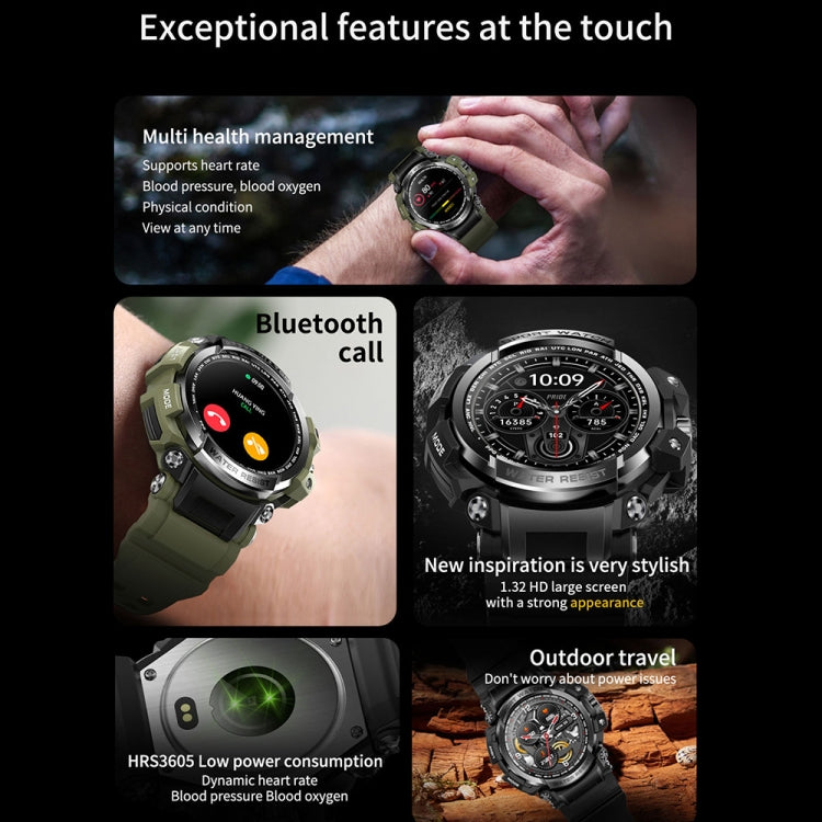 LC16 1.32 inch IP68 Waterproof Sports Outdoor Sport Smart Watch, Support Bluetooth Calling / Heart Rate Monitoring(Green) - Smart Wear by PMC TechLife | Online Shopping South Africa | PMC TechLife