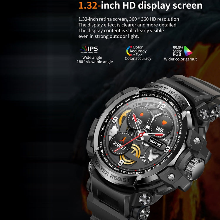 LC16 1.32 inch IP68 Waterproof Sports Outdoor Sport Smart Watch, Support Bluetooth Calling / Heart Rate Monitoring(Black) - Smart Wear by PMC TechLife | Online Shopping South Africa | PMC TechLife