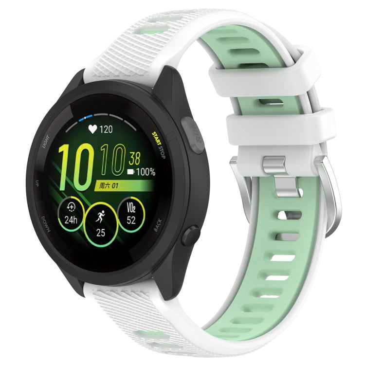 For Garmin Forerunner 265S 18mm Sports Two-Color Steel Buckle Silicone Watch Band(White+Teal) - Smart Wear by PMC TechLife | Online Shopping South Africa | PMC TechLife
