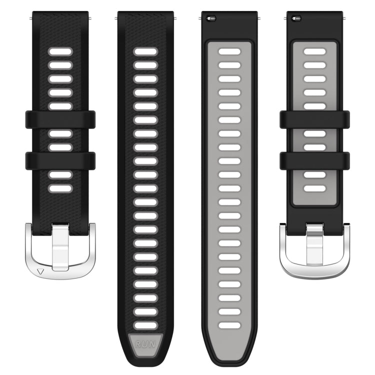 For Garmin Forerunner 265S 18mm Sports Two-Color Steel Buckle Silicone Watch Band(Black+Grey) - Smart Wear by PMC TechLife | Online Shopping South Africa | PMC TechLife