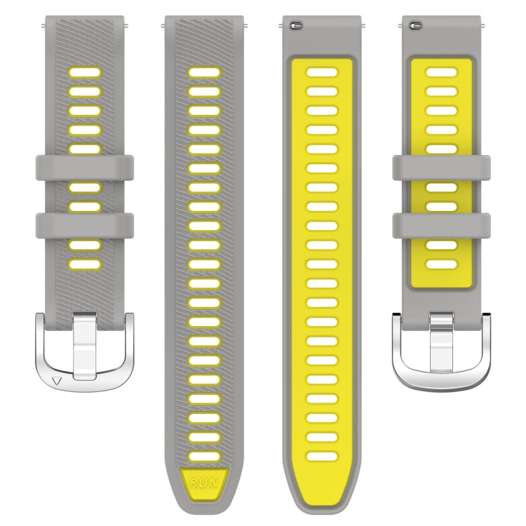 For Garmin Forerunner 265S 18mm Sports Two-Color Steel Buckle Silicone Watch Band(Grey+Yellow) - Smart Wear by PMC TechLife | Online Shopping South Africa | PMC TechLife