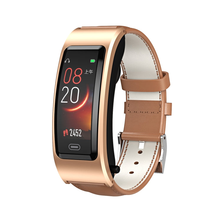 B7 Bluetooth Earphone Smart Bracelet, Support Sleep Monitoring / Blood Oxygen Monitoring / Heart Rate Monitoring(Gold + Brown Leather Belt) -  by PMC TechLife | Online Shopping South Africa | PMC TechLife