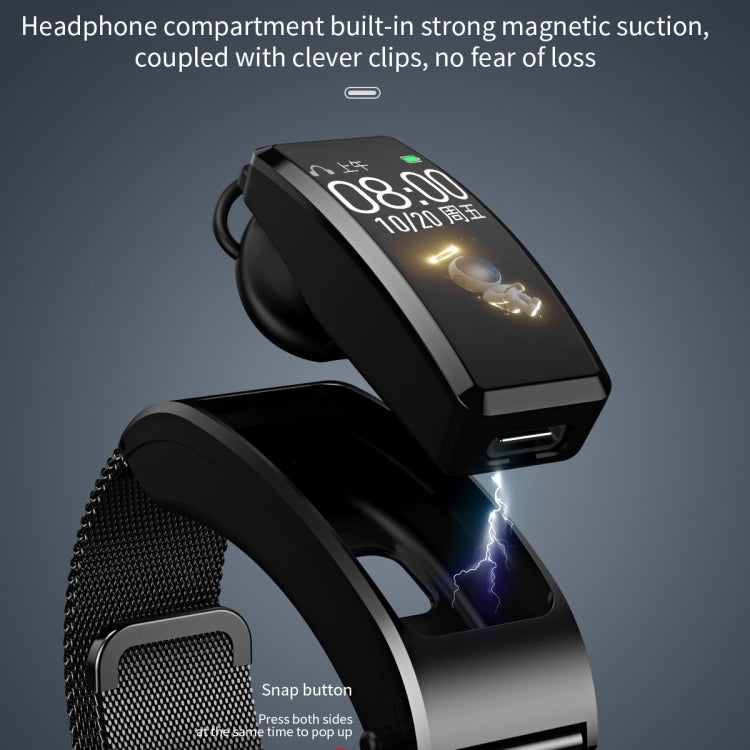 B7 Bluetooth Earphone Smart Bracelet, Support Sleep Monitoring / Blood Oxygen Monitoring / Heart Rate Monitoring(Black + Black Leather Belt) - Smart Wristbands by PMC TechLife | Online Shopping South Africa | PMC TechLife